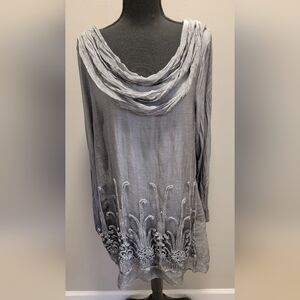 Soft Surroundings Gray Tunic with Embroidered Details